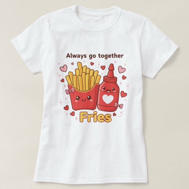 Camiseta "Always Go Together" Cute Fries and Ketchup Kawaii (Frente do Design)