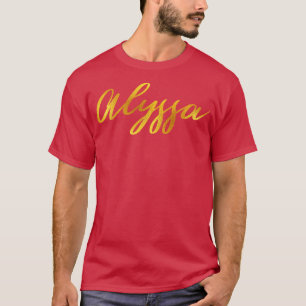 Camiseta Alyssa Name Hand Lettering em letras Douradas