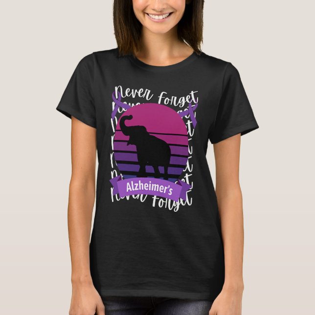Camiseta Alzheimer's Awareness Elephant Retro Sunset Purple (Frente)