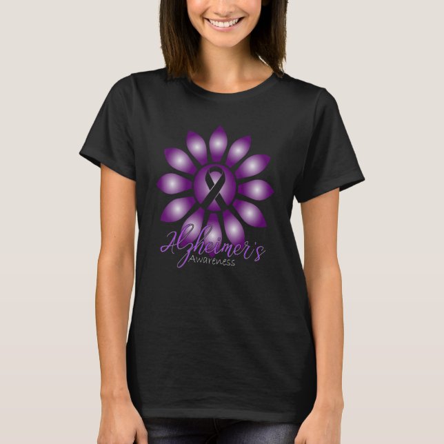 Camiseta Alzheimer's Awareness Sunflower Purple Ribbon (Frente)