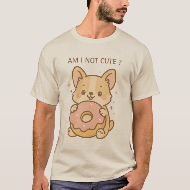 Camiseta Am I Not Cute? – Kawaii Corgi with Donut Funny Des (Frente)