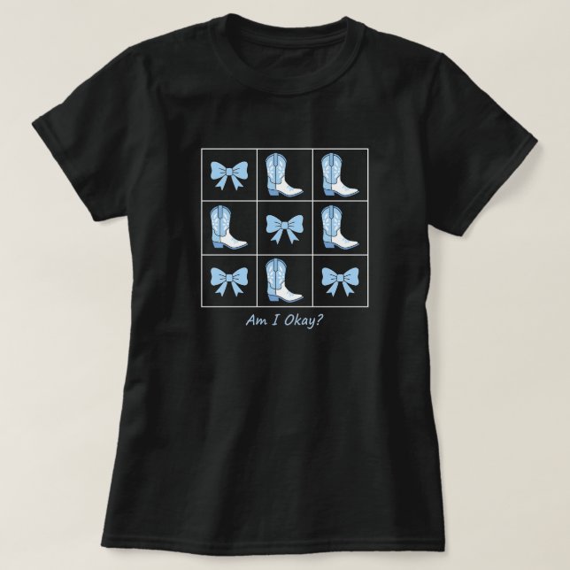 Camiseta Am I Okay Blue Boots and Bows Grid Art (Frente do Design)