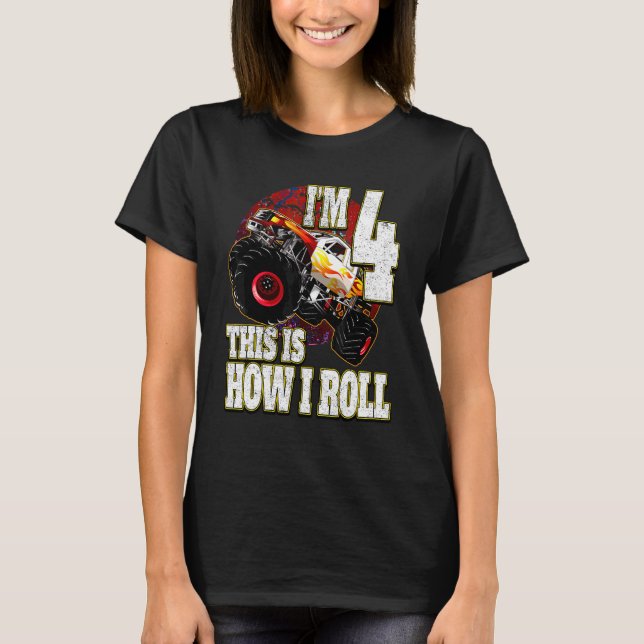 Camiseta Ama Caminhão Monstro, Ama Birthday, 4 anos (Frente)