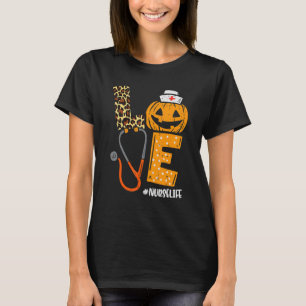 Camiseta Ama Enfermeira Pumpkin Leopard Fall Halloween Than
