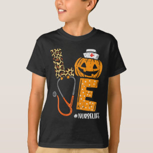 Camiseta Ama Enfermeira Pumpkin Leopard Fall Halloween Than