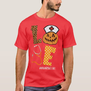 Camiseta Ama Enfermeira Pumpkin Leopard Fall Halloween Than
