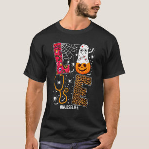 Camiseta Ama Enfermeira Pumpkin Leopard Fall Halloween Than