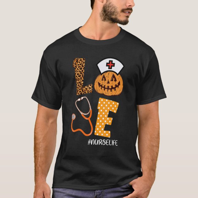 Camiseta Ama Enfermeira Pumpkin Leopard Fall Halloween Than (Frente)