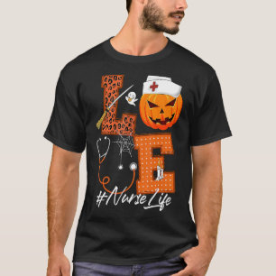 Camiseta Ama Enfermeira Pumpkin Leopard Fall Halloween Than
