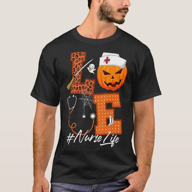 Camiseta Ama Enfermeira Pumpkin Leopard Fall Halloween Than (Frente)