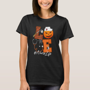 Camiseta Ama Enfermeira Pumpkin Leopard Fall Halloween Than