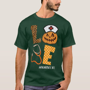 Camiseta Ama Enfermeira Pumpkin Leopard Fall Halloween Than