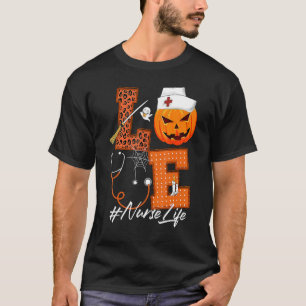 Camiseta Ama Enfermeira Pumpkin Leopard Fall Halloween Than