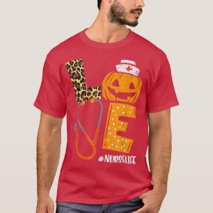 Camiseta Ama Enfermeira Vida Pumpkin Leopard Dia de Ação de