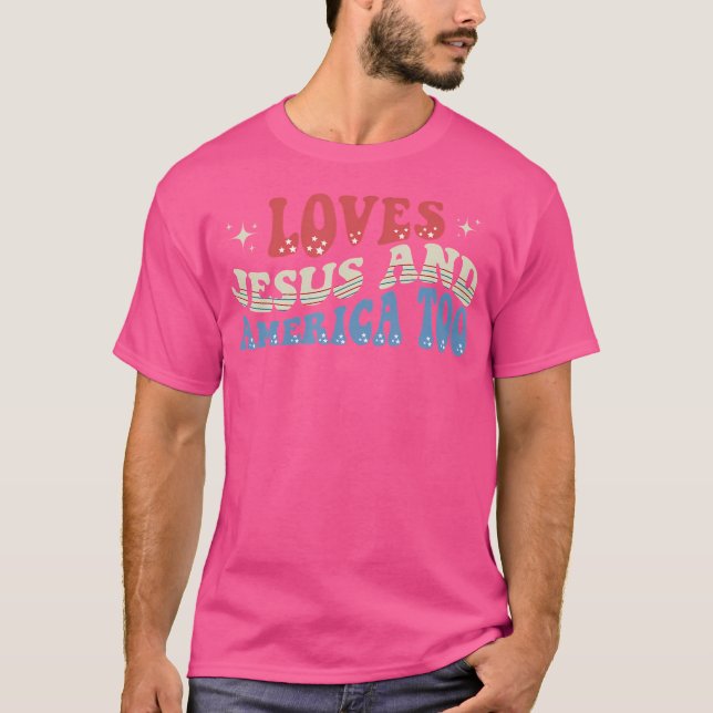 Camiseta Ama Jesus E América Demasiado Cristão Em 4 De Julh (Frente)