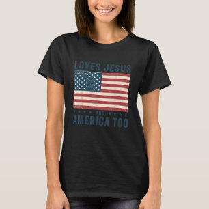 Camiseta Ama Jesus E América Para A Bandeira Patriótica Chr