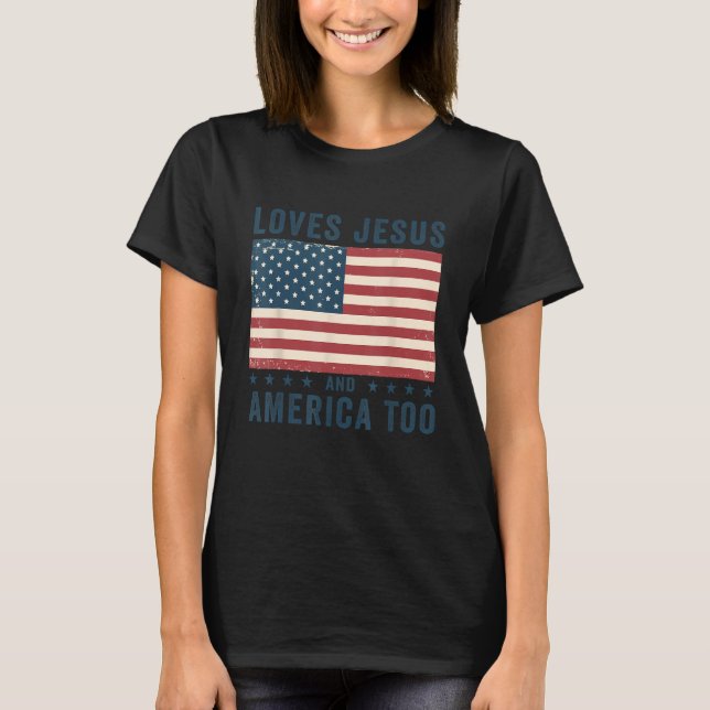 Camiseta Ama Jesus E América Para A Bandeira Patriótica Chr (Frente)