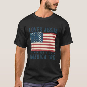 Camiseta Ama Jesus E América Para A Bandeira Patriótica Chr