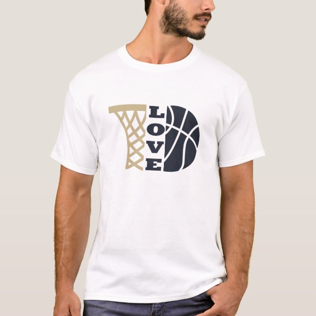 Camiseta ama o aro de basquete e a bola azul (Frente)