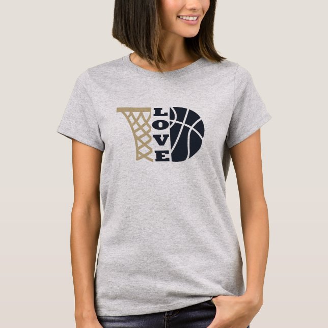 Camiseta ama o aro de basquete e a bola azul (Frente)