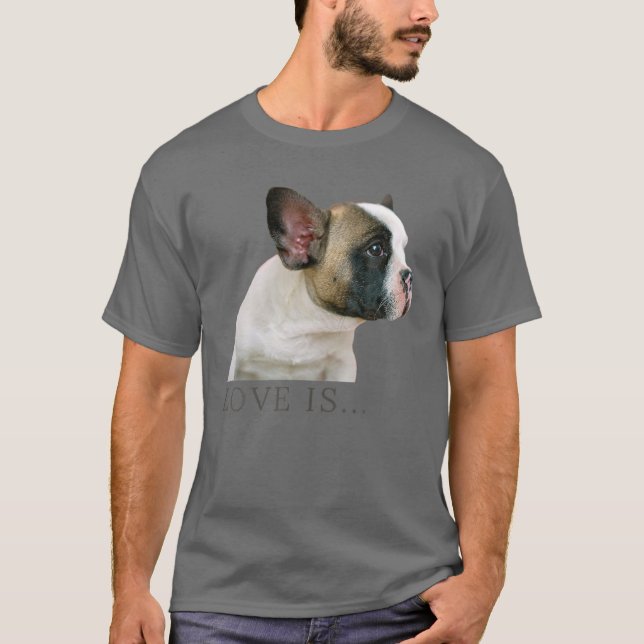 Camiseta Ama o Buldogue Francês Francês Mãe Pai Cachorro Pu (Frente)