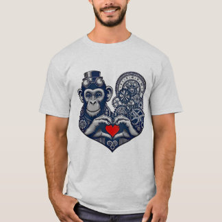 Camiseta Amado macaco-galo com coração vermelho