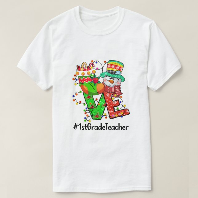 Camiseta AMAMENTE Professor da rua Snowman Santa Hat Natal (Frente do Design)