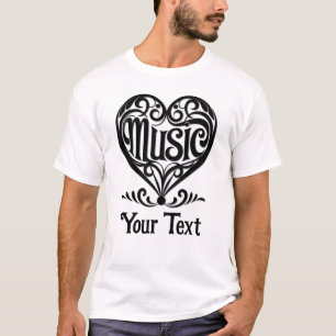 Camiseta Amante da Música Coração Personalizado Elegante co