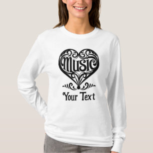 Camiseta Amante da Música Coração Personalizado Elegante Ro