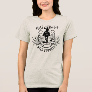 Camiseta Amante da Natureza Ocidental Cavalos Selvagens e F
