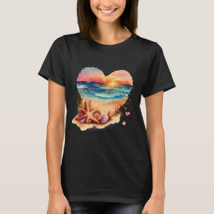 Camiseta Amante da Praia Cena de Praia Estrela do Mar Conch