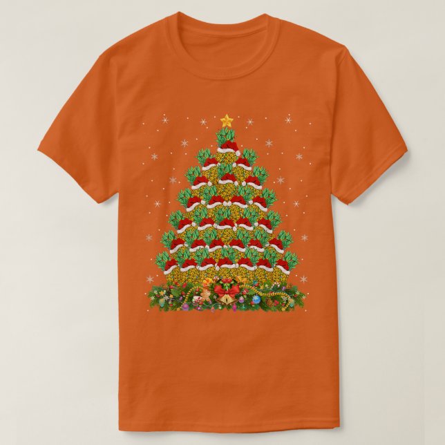 Camiseta Amante de abacaxi engraçado Luzes de Natal Abacaxi (Frente do Design)