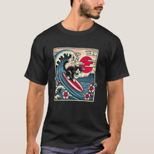 Camiseta Amante de Animais Flor Pôr do Sol Onda Japonesa Ar