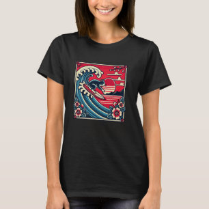 Camiseta Amante de Animais Flor Pôr do Sol Onda Japonesa Ar