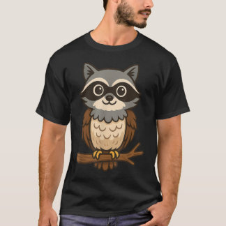 Camiseta Amante de Animais Híbridos de Mapache Coruja Engra