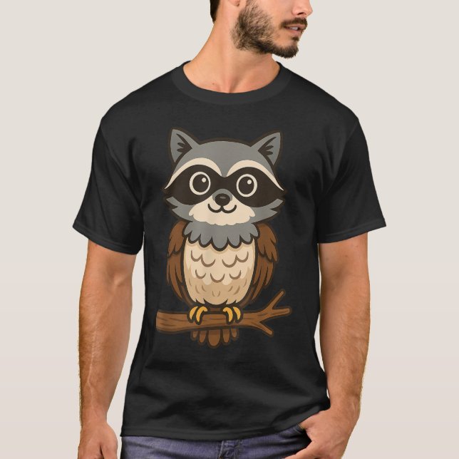Camiseta Amante de Animais Híbridos de Mapache Coruja Engra (Frente)