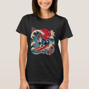 Camiseta Amante de Animais Mt. Fuji Pôr do Sol Arte de Onda
