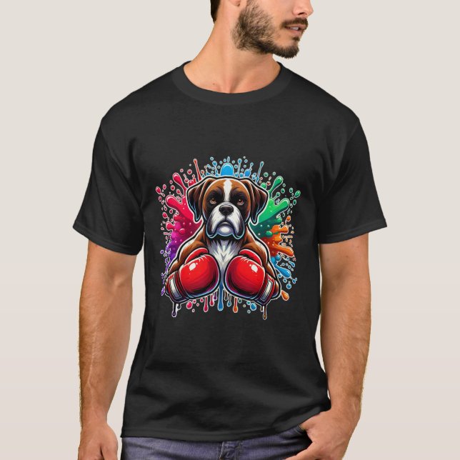 Camiseta Amante de Boxe Kickboxing Engraçado Boxer Cachorro (Frente)