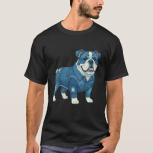 Camiseta Amante de Bulldog Jeans Patchwork Mãe de Cachorro