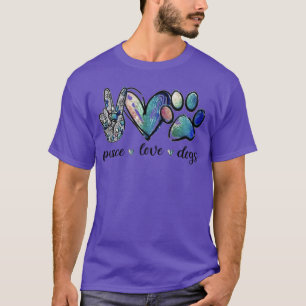 Camiseta Amante de Cães Paz Amor Cães Cachorrinho Pata para