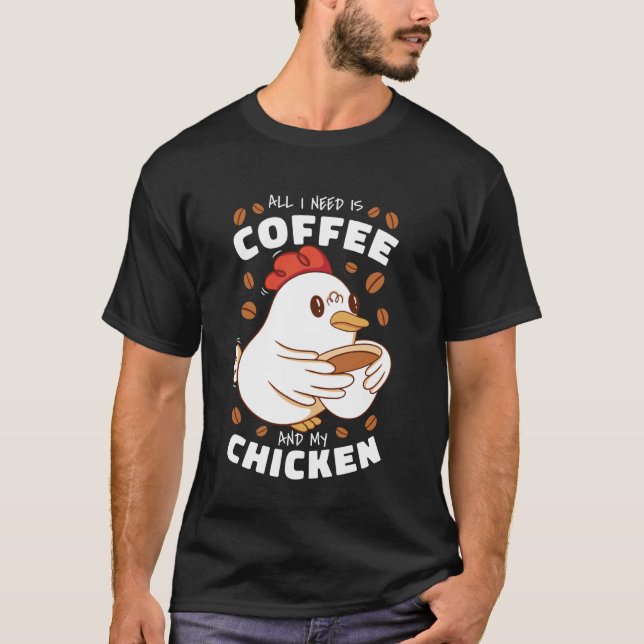 Camiseta Amante de Café com Frango Design Fofo (Frente)