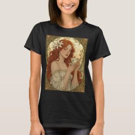 Camiseta Amante de Café e Flores de Lírio Art Nouveau