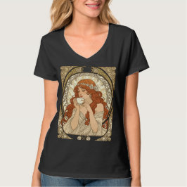 Camiseta Amante de Café no Estilo Art Nouveau de Mucha