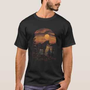 Camiseta Amante de Cavalo ao Pôr do Sol Vintage Fofo Femini