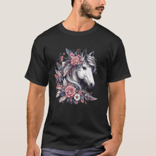 Camiseta Amante de Cavalos Florais Belo Cavalo com Flores