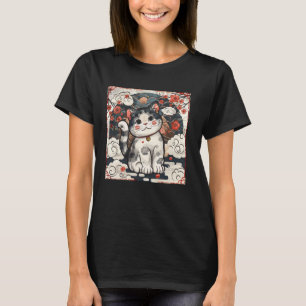 Camiseta Amante de Flores Gatinho Vintage Tradicional Japon
