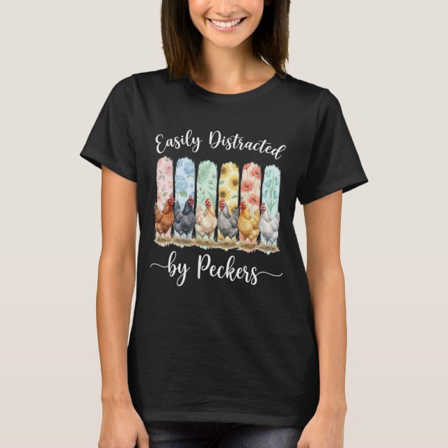 Camiseta Amante de Frango Fofo Fácilmente Distraído Por Bic (Frente)