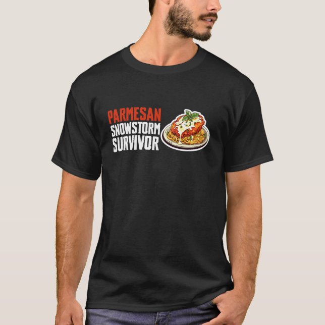 Camiseta Amante de Frango Parmesão Sobrevivente da Nevasca  (Frente)