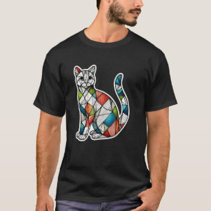 Camiseta Amante de Gatinho Colorido Geometria Mosaico Estil