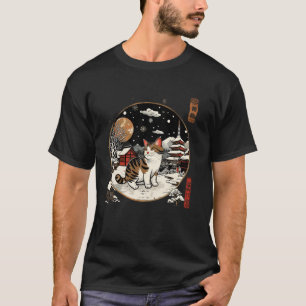 Camiseta Amante de Gatinho da Cidade de Inverno Arte Japone